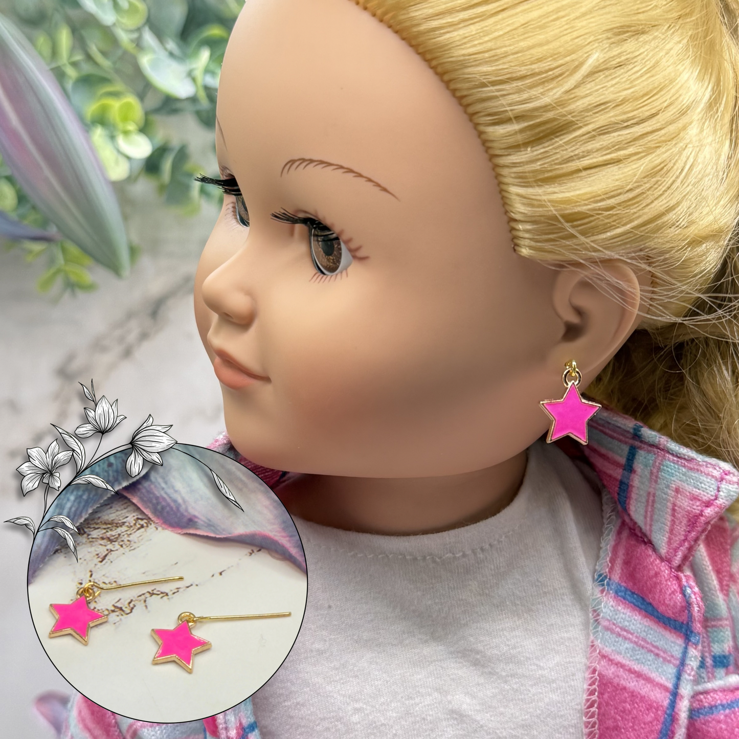 Hot Pink Star Charm Dangle Doll Earrings • 18 Inch Fashion Doll Jewelry