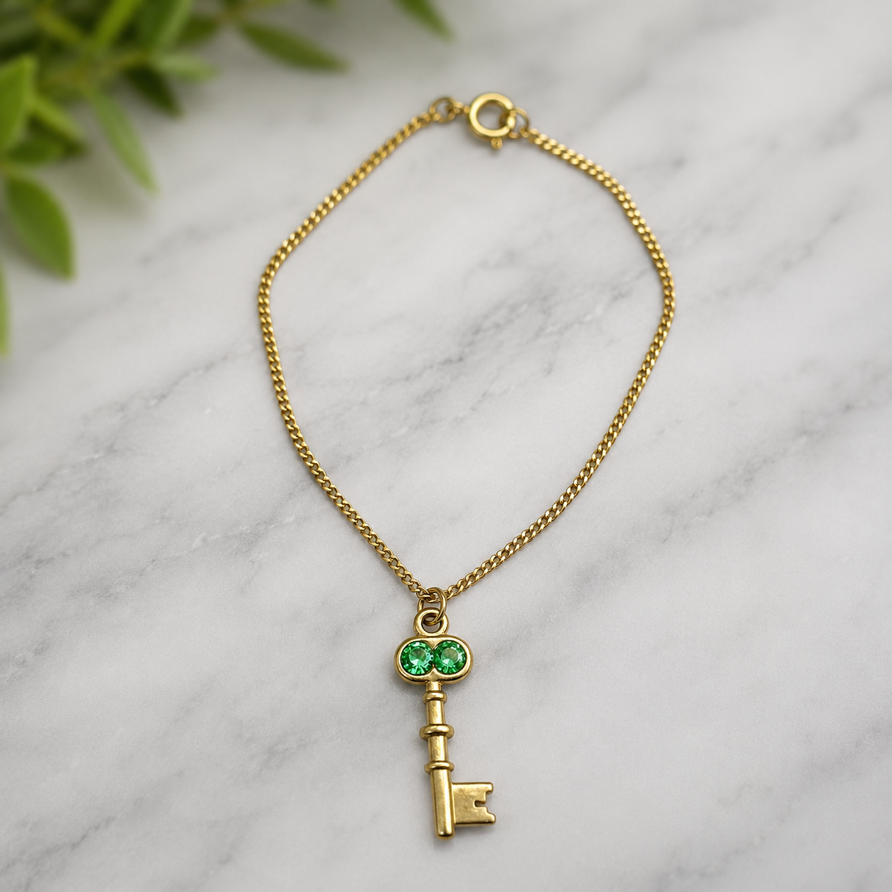 Key Charm Doll Necklace Green Rhinestone Accent • 18 inch Fashion Doll Jewelry