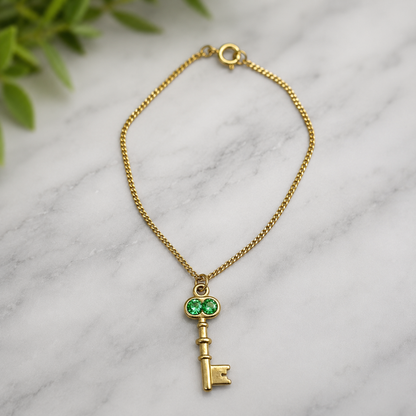 Key Charm Doll Necklace Green Rhinestone Accent • 18 inch Fashion Doll Jewelry