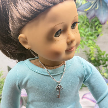 Silver Key Charm Pearl Cup Chain Doll Necklace • 18 Inch Fashion Doll Jewelry