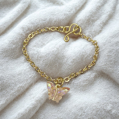 Light Pink Iridescent Acrylic Butterfly Charm Gold Doll Necklace for 16 Inch Fashion Dolls