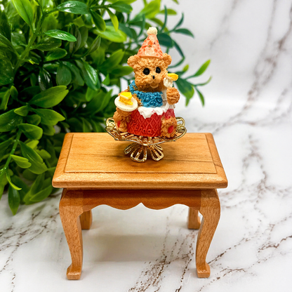 Dollhouse Miniatures • Teddy Bear Birthday Cake On Pedestal Platter