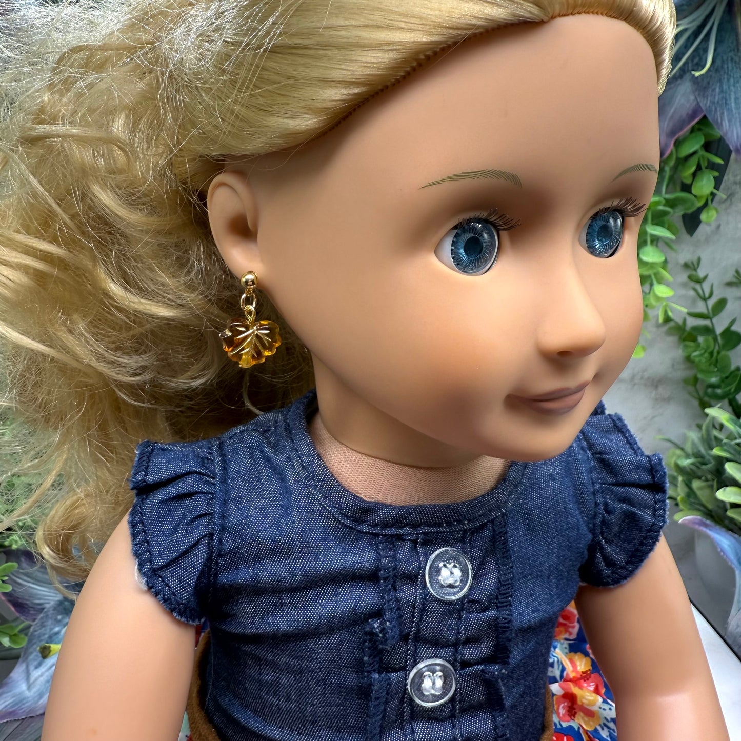 Autumn Fall Leaf Dangle Post Doll Earrings • 18 Inch Fashion Doll Jewelry
