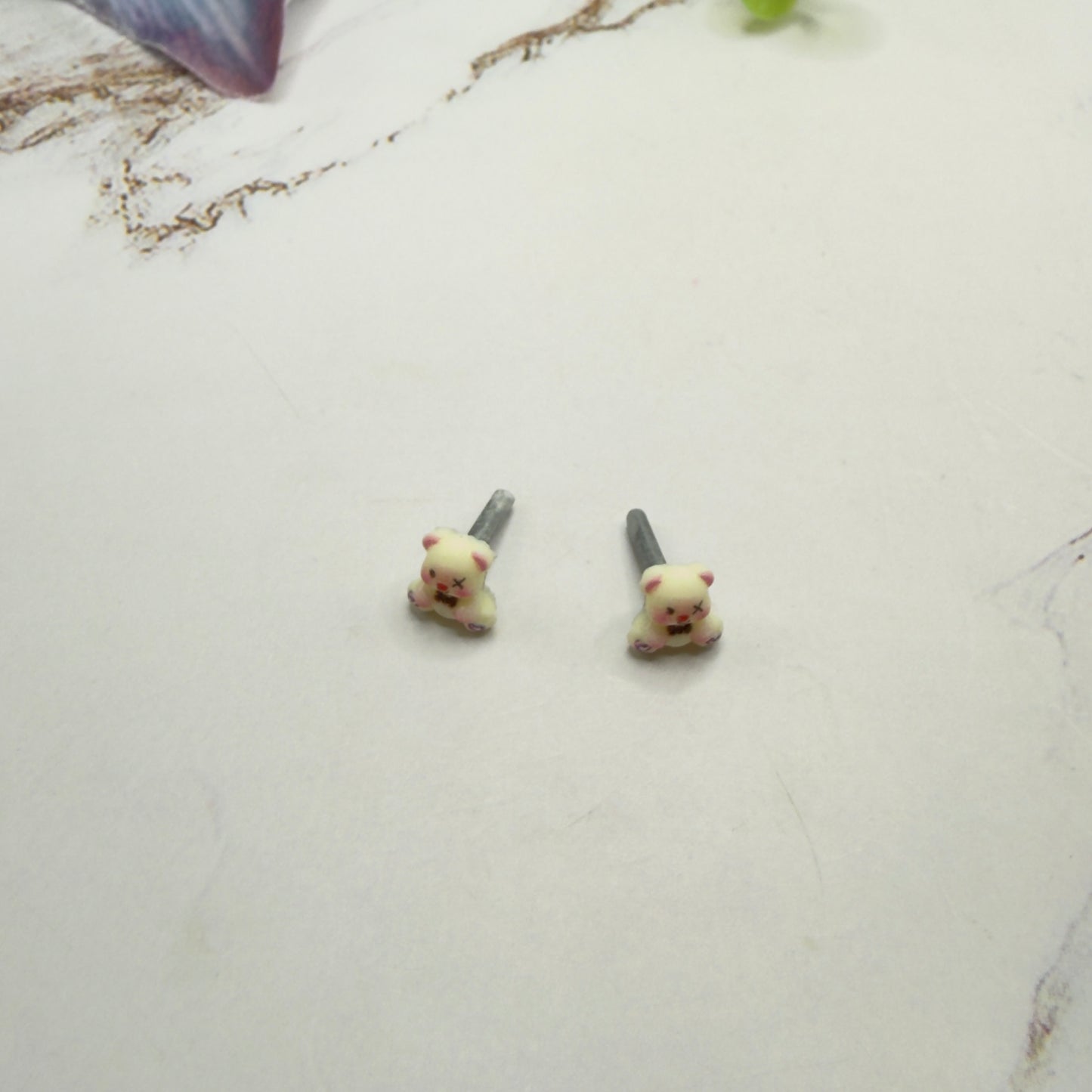 Teddy Bear Bow Tie Purple Heart Paws Post Doll Earrings • 2mm Post for 18 Inch Fashion Doll