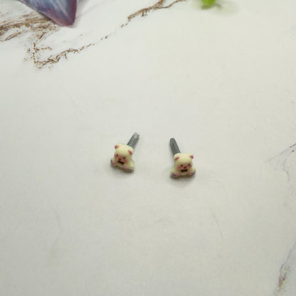 Teddy Bear Bow Tie Purple Heart Paws Post Doll Earrings • 2mm Post for 18 Inch Fashion Doll