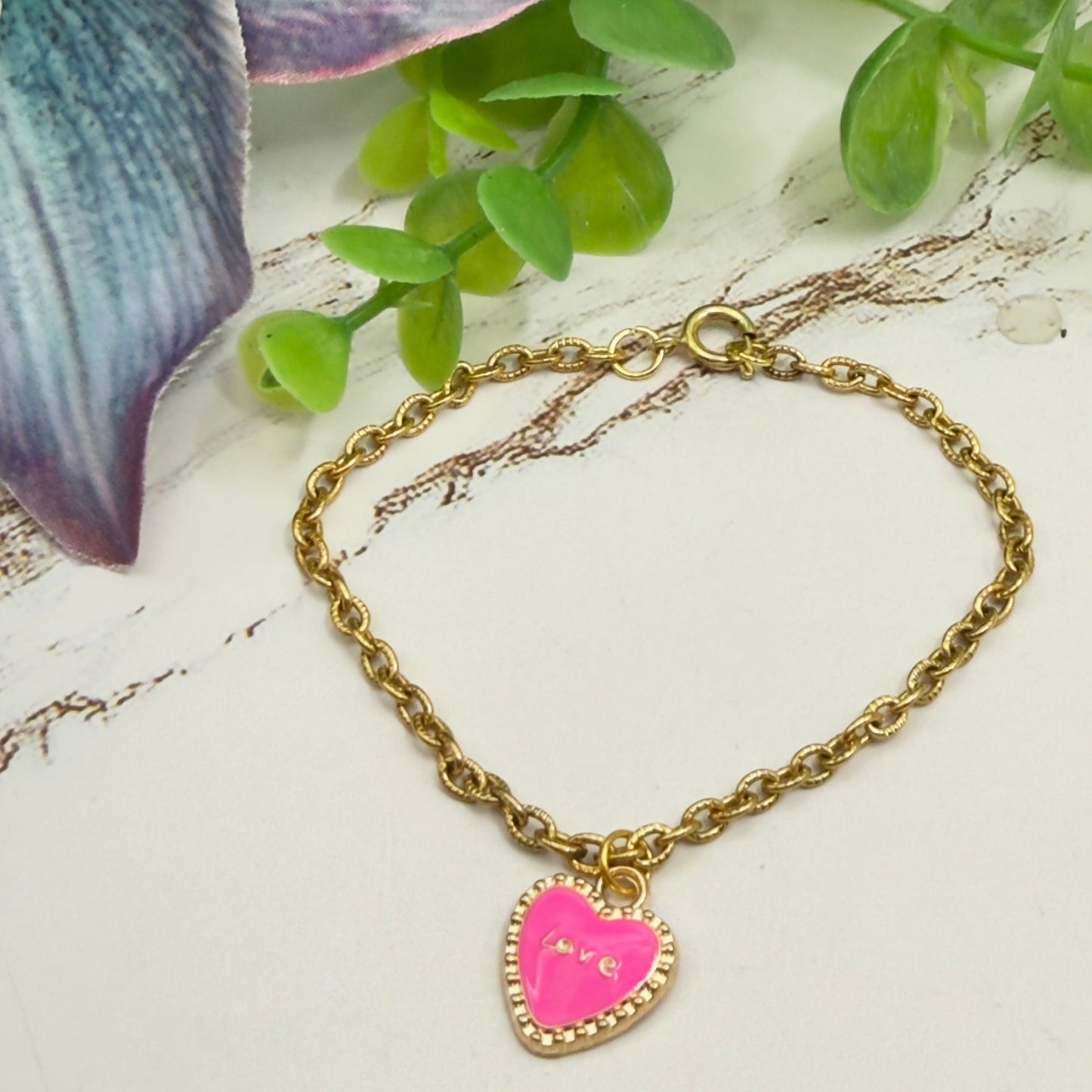 Pink LOVE Heart Charm Gold Chain Doll Necklace • 18 Inch Fashion Doll Jewelry