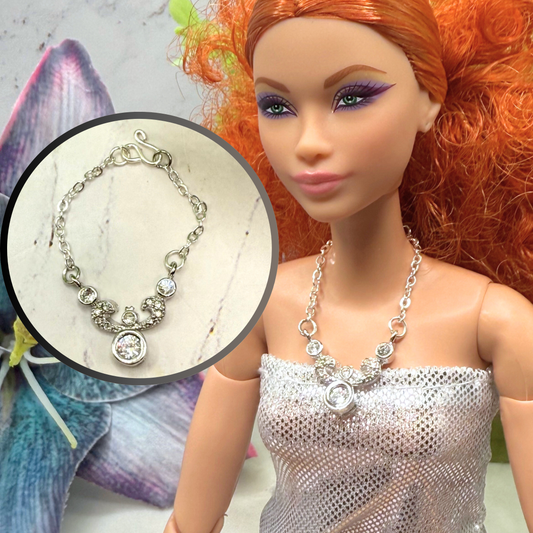Silver Clear Rhinestone Doll Necklace • 10-12” 1:6 Fashion Doll Jewelry