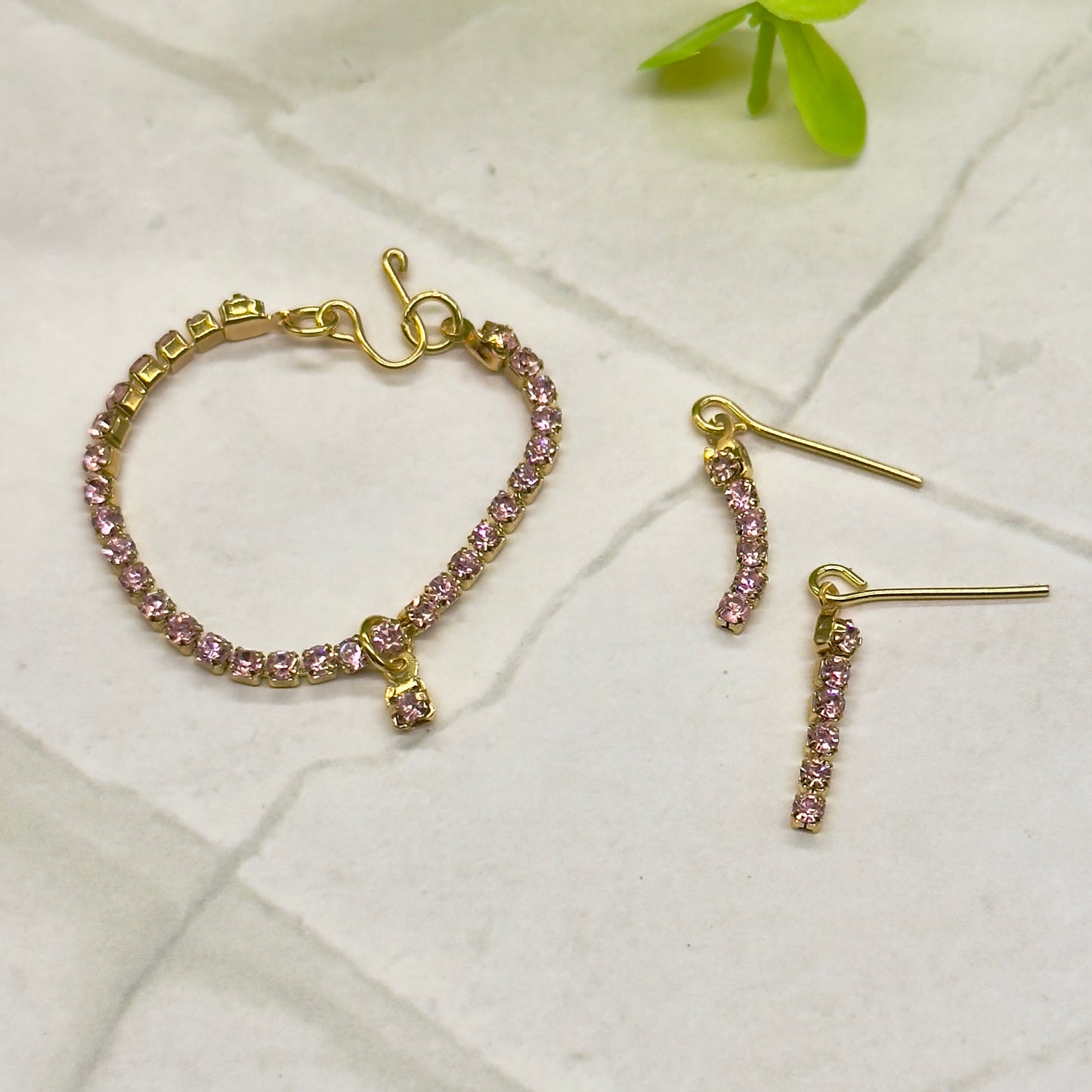 Pink Rhinestone Doll Necklace Earrings Set • 16” Fashion Doll Jewelry