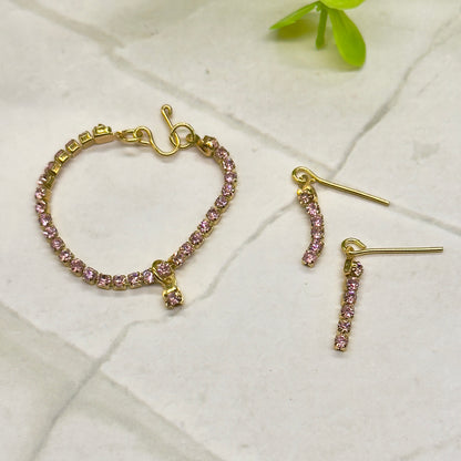 Pink Rhinestone Doll Necklace Earrings Set • 16” Fashion Doll Jewelry