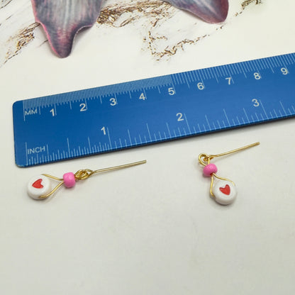 Valentine’s Day Pink Bead Red Heart Dangle Doll Earrings • 18 Inch Fashion Doll Jewelry