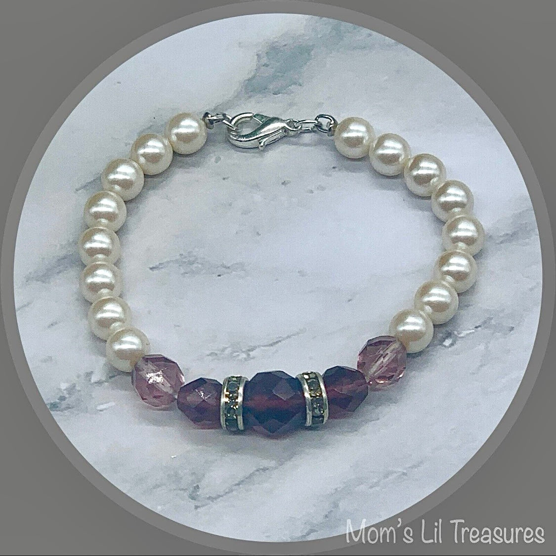 Pearl & Purple Crystal Rhinestone Doll Necklace • 18 Inch Fashion Doll Jewelry