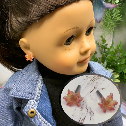 Autumn Maple Fall Leaf Post Doll Earrings • 2mm Post fit 18 Inch Fashion Doll