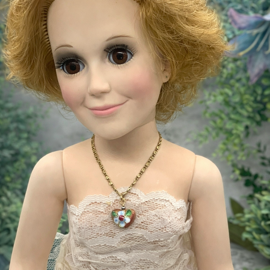 Flower Design Heart Doll Necklace Gold Chain for 18-22” Vintage Fashion Dolls