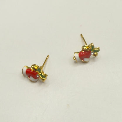 Red White Enamel Gold Metal Christmas Bell Post Earrings • 18 Inch Fashion Doll Jewelry