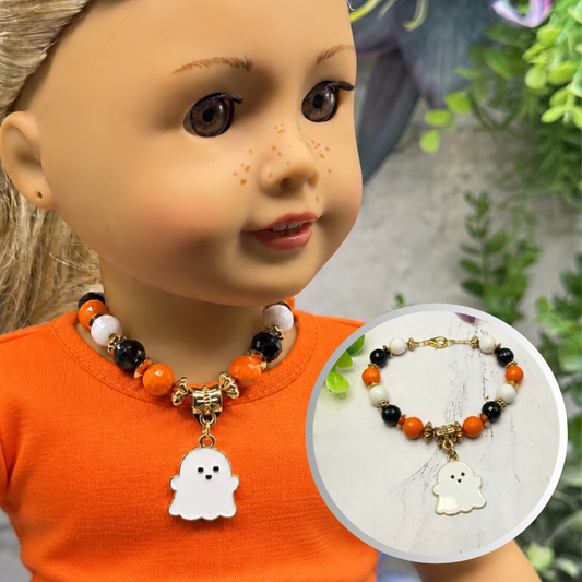 Halloween Ghost Charm Beaded Doll Necklace | fits 18 Inch Fashion Doll • American Girl