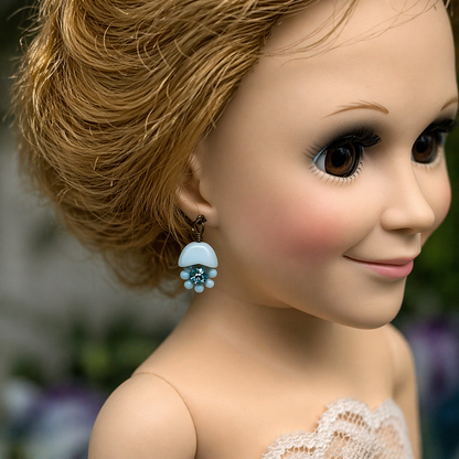 Light Blue Glass Rhinestone Flower Dangle Doll Earrings for 18-22” Vintage Doll