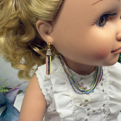 Multi Color Serpentine Chain Doll Necklace & Tassel Earrings • 18 Inch Fashion Doll Jewelry