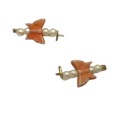 Orange & Pearl Beaded Butterfly Doll Hair Barrettes 14-18” Fashion Dolls • Doll Hair Accessories