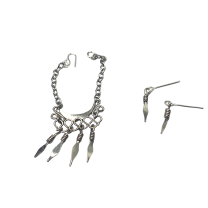 Silver Dangle Statement Doll Necklace Matching Earring Set • 16” Doll Jewelry