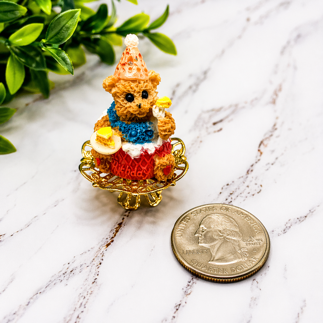 Dollhouse Miniatures • Teddy Bear Birthday Cake On Pedestal Platter