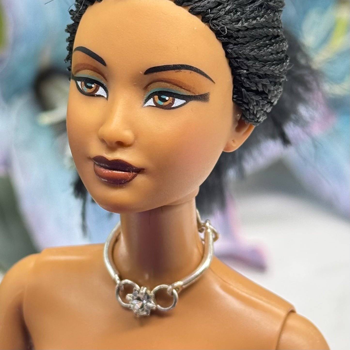Silver Curved Link Rhinestone Charm Doll Necklace • 10-12 Inch Fashion Doll Jewelry 1:6