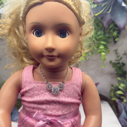 Triple Circle Round Clear Rhinestone Silver Doll Necklace • 18 Inch Fashion Doll Jewelry