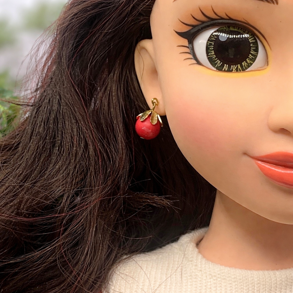 Red Drop Flower Petal Design Dangle Doll Earrings for 18 Inch Fashion Doll Jewelry