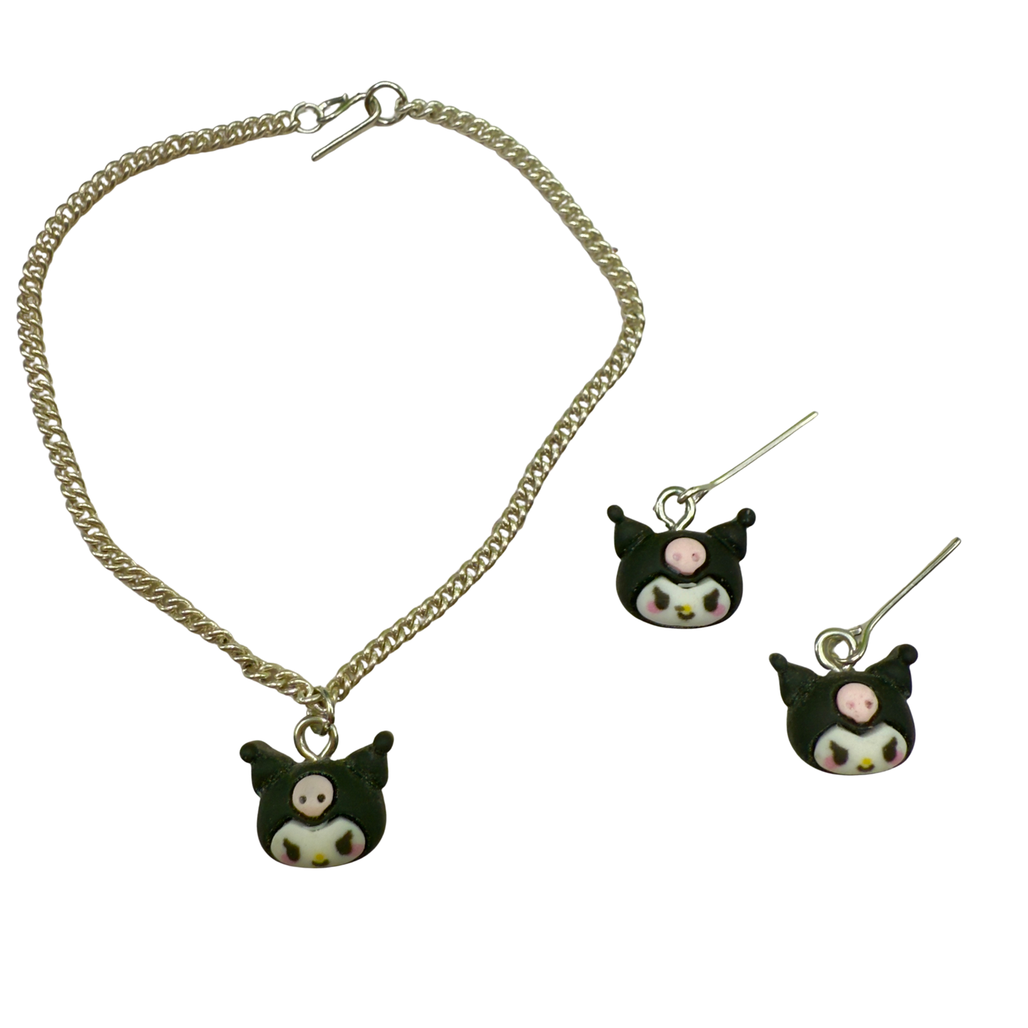 KUROMI Charm Sanrio Doll Necklace & Earrings Set • 18 Inch Fashion Doll Jewelry