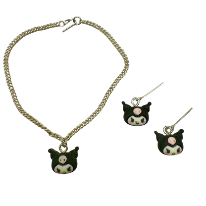 KUROMI Charm Sanrio Doll Necklace & Earrings Set • 18 Inch Fashion Doll Jewelry