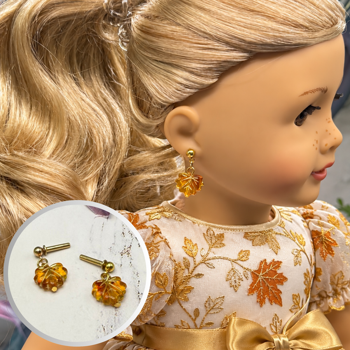Fall Autumn Leaf Dangle 2mm Post Doll Earrings | fits 18 Inch Doll • American Girl
