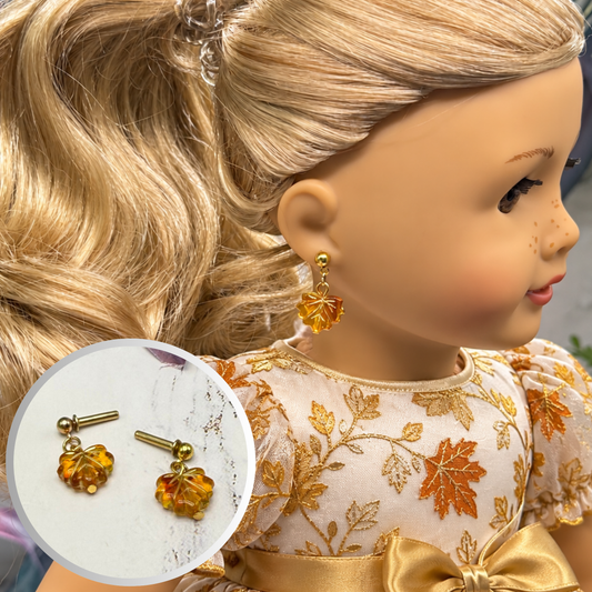 Fall Autumn Leaf Dangle 2mm Post Doll Earrings | fits 18 Inch Doll • American Girl