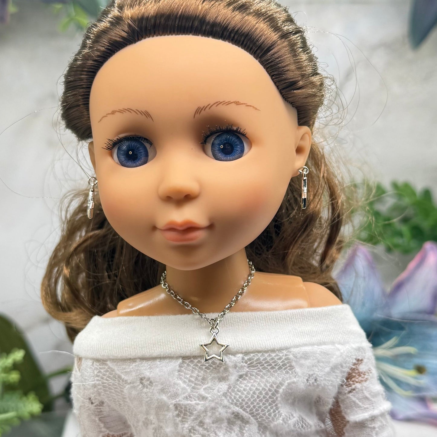 Silver Star Charm Doll Necklace & Earrings Set for 14 Inch Fashion Dolls