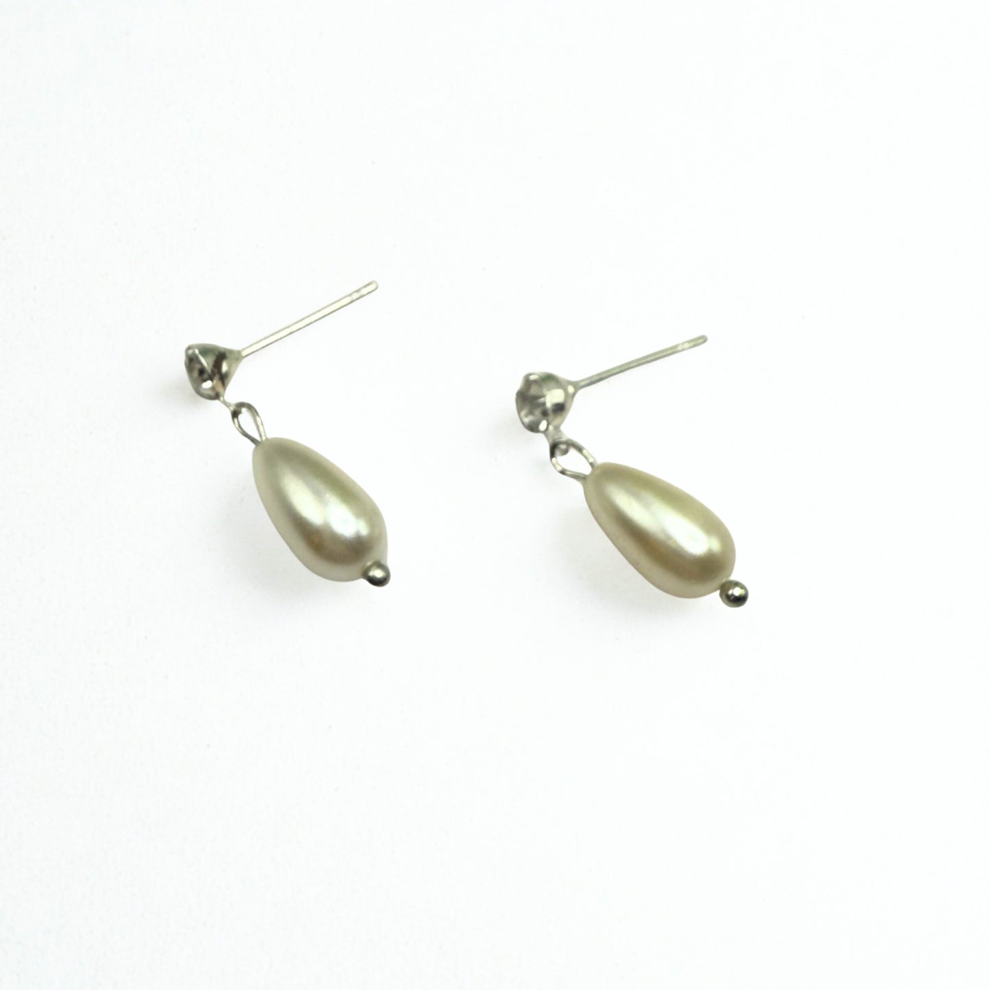 Pearl Teardrop Clear Rhinestone Silver Post Doll Earrings • 18 Inch Fashion Doll Jewelry