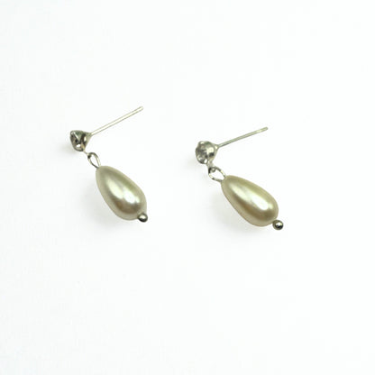 Pearl Teardrop Clear Rhinestone Silver Post Doll Earrings • 18 Inch Fashion Doll Jewelry