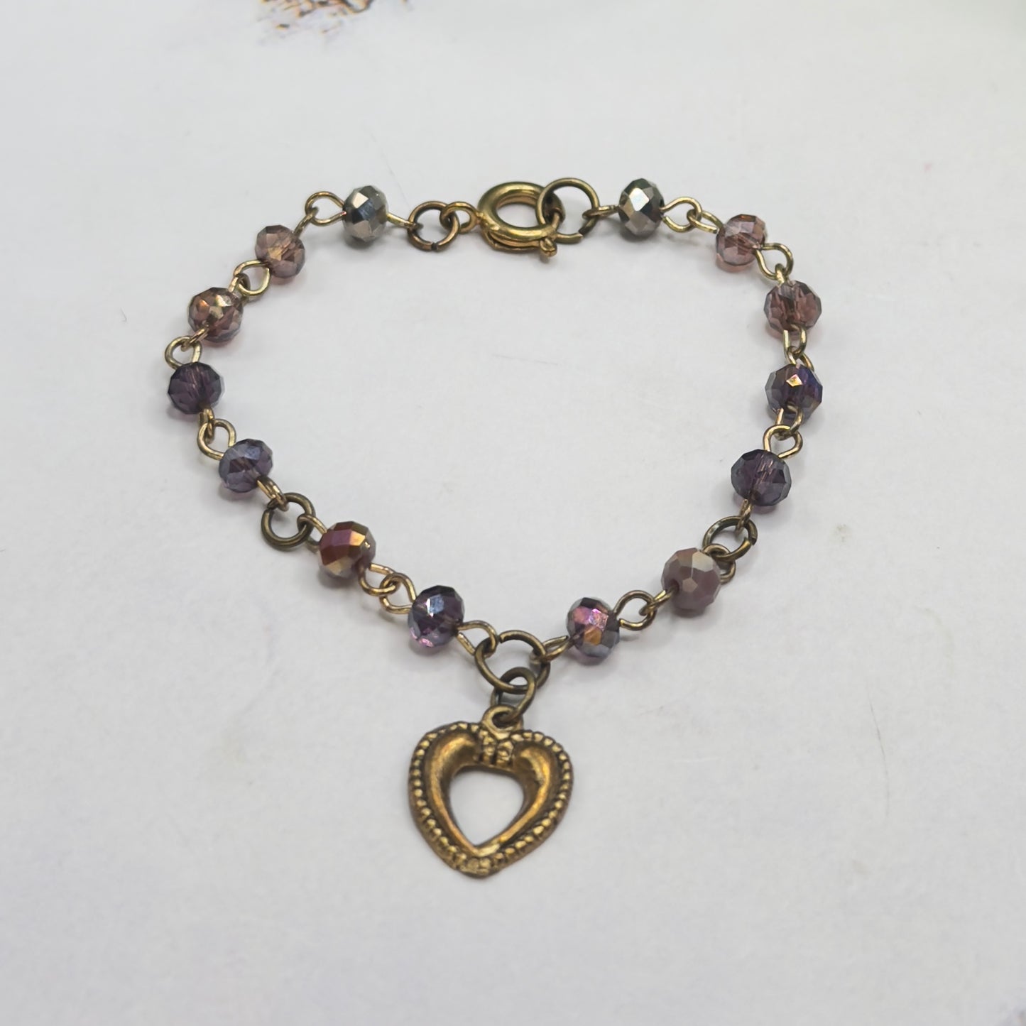 Multi Tone Purple Glass Crystal Bead Chain Gold Heart Charm Doll Necklace • 14 Inch Fashion Doll Jewelry