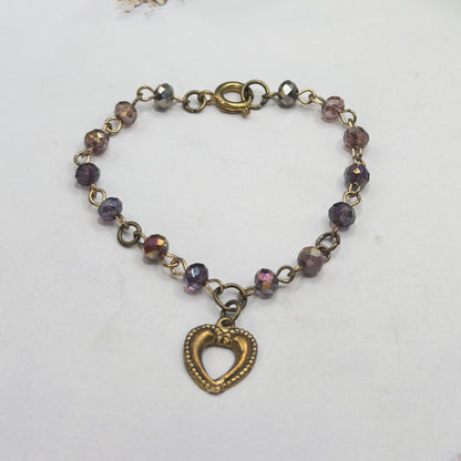 Multi Tone Purple Glass Crystal Bead Chain Gold Heart Charm Doll Necklace • 14 Inch Fashion Doll Jewelry