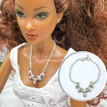 Clear Rhinestone Glamour Silver Doll Necklace • 16 Inch Fashion Doll Jewelry