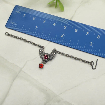 Red Rhinestone Gunmetal Silver Filigree Collar Doll Necklace • 16” Doll Jewelry