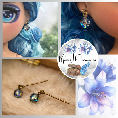 Pretty Smoky AB Glass Crystal Dangle Doll Earrings • 10-12” Doll Jewelry