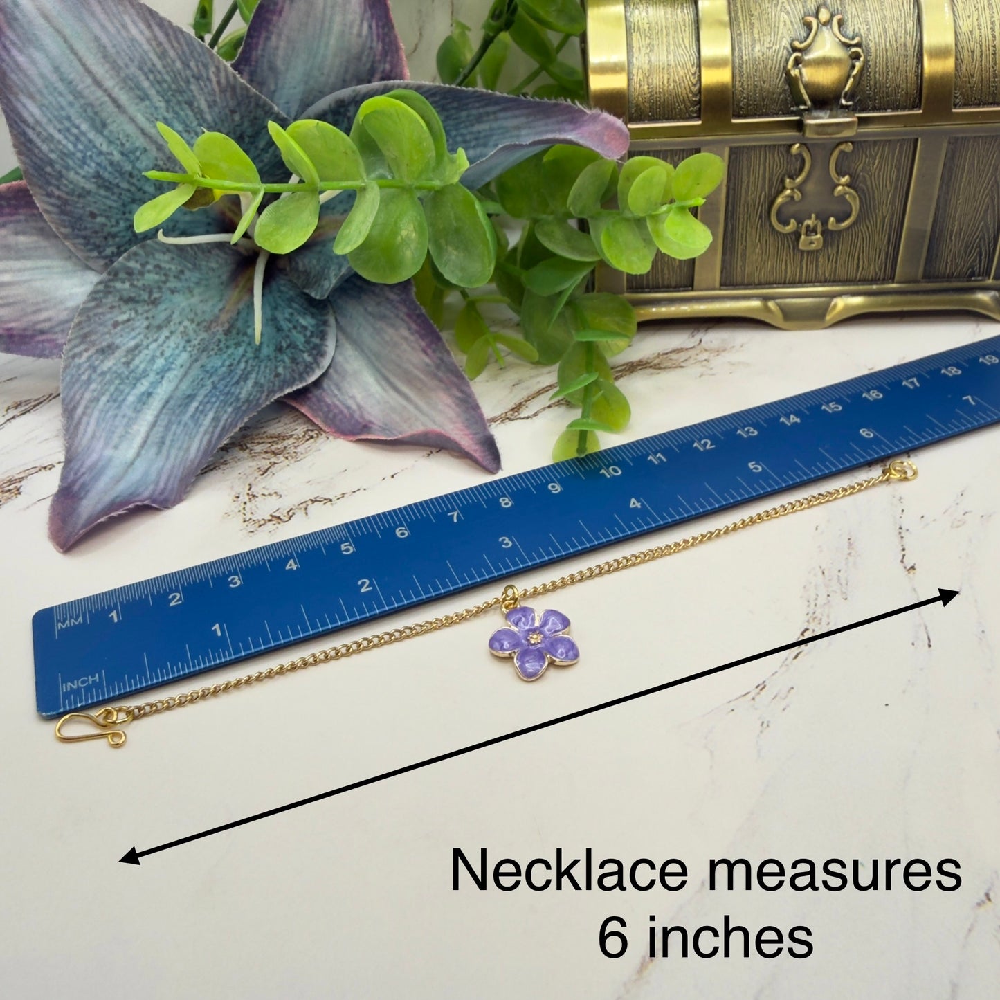 Purple Flower Charm Gold Chain Doll Necklace • 18 Inch Fashion Doll Jewelry