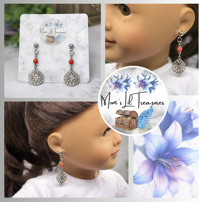 Dark Orange Bead with Silver Filigree Dangle Doll Earring DANGLE ONLY fits 2mm post for 18 Inch Fashion Dolls