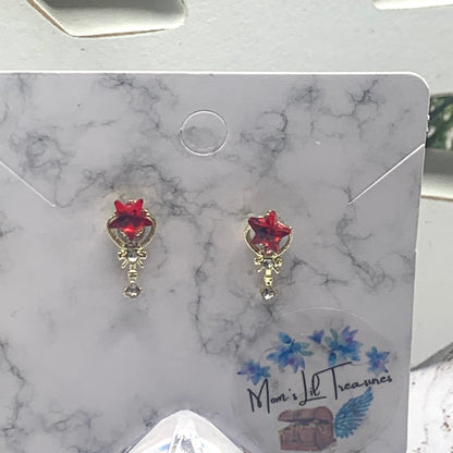 Red Rhinestone Star Heart Post Doll Earrings 2mm Post fit 18” American Girl Doll