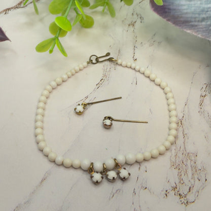 White Rhinestone & Glass Beaded Doll Necklace & Earrings Set • 18 Inch Fashion Doll Jewelry