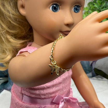 Butterfly Charm Gold Chain Doll Bracelet • 18 Inch Fashion Doll Jewelry