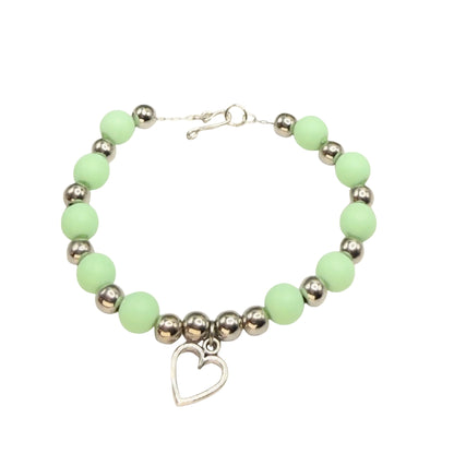 Light Green Acrylic & Silver Beaded Open Heart Charm Doll Necklace • 18 Inch Fashion Doll Jewelry