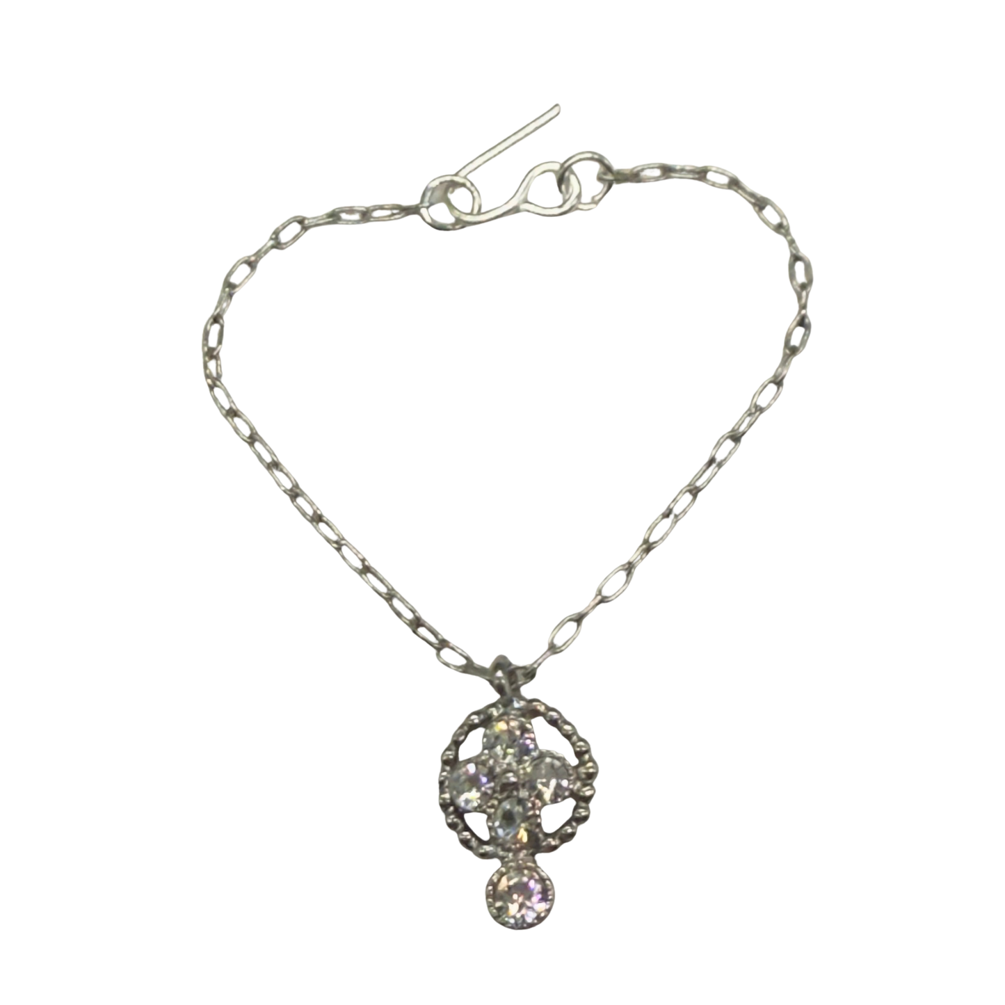 Rhinestone Round Drop Pendant Silver Chain Doll Necklace • 16” Doll Jewelry