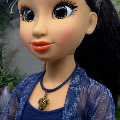 Gold Turtle Charm Blue Fabric Cord Doll Necklace • 18 Inch Fashion Doll Jewelry