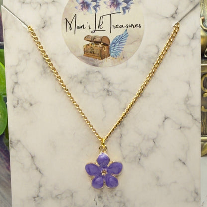 Purple Flower Charm Gold Chain Doll Necklace • 18 Inch Fashion Doll Jewelry