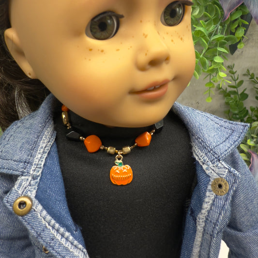 Pumpkin Halloween Charm Acrylic Beaded Doll Necklace • 18 Inch Fashion Doll Jewelry