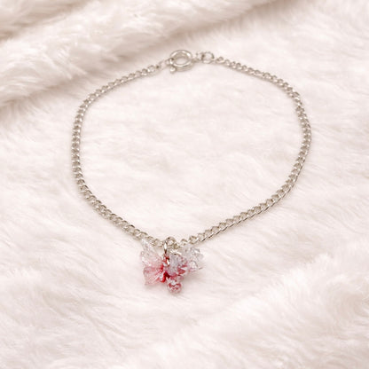 Pink White Glittery Acrylic Floral Butterfly Charm Silver Chain Doll Necklace • 18 Inch Fashion Doll Jewelry